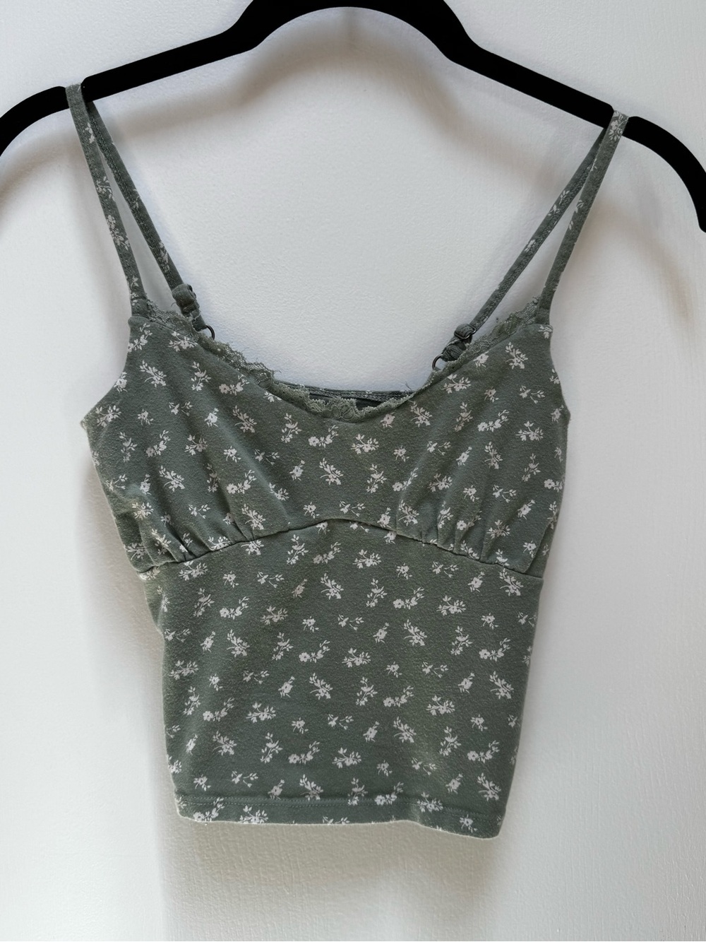 Hollister Olive Green Floral Cami Tank with Adjustable Straps